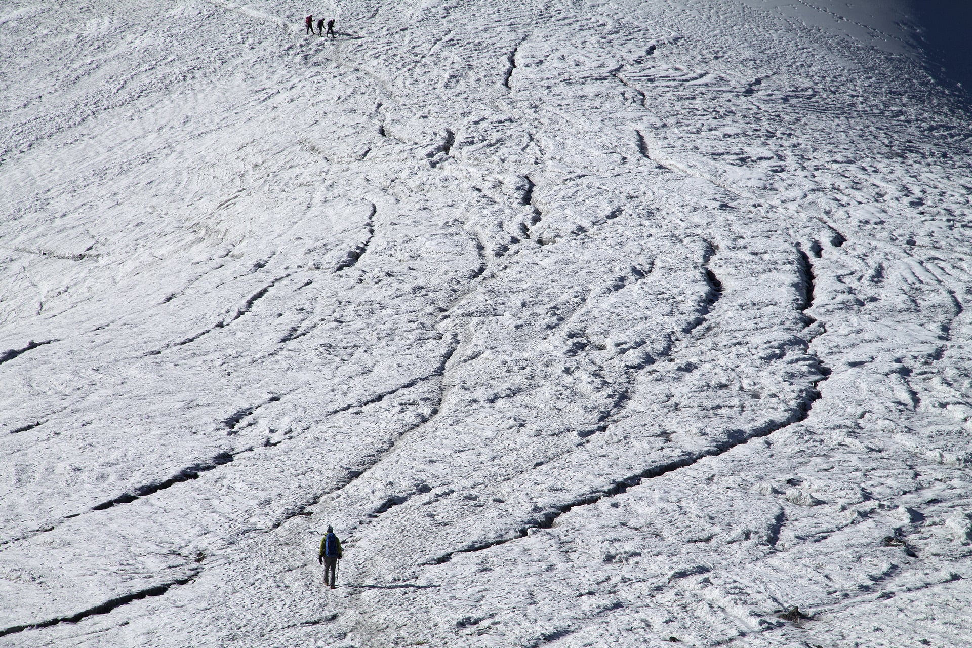  A climbing party from Guadalajara are the only other people we meet on the descent aside from a guided pair of Singaporeans who turn back from exhaustion not far from the base camp hut.&nbsp; 