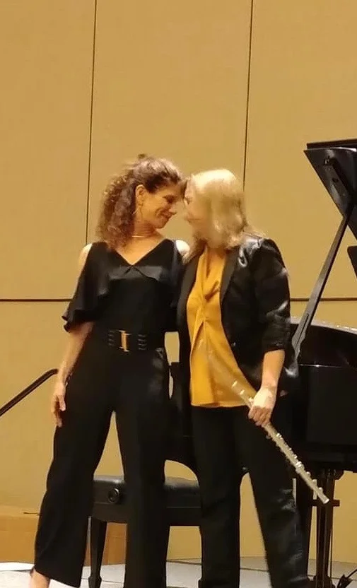 Composer pianist Amanda Harberg with Lois Herbine at the National Flute Association Convention in Orlando Florida, 2018