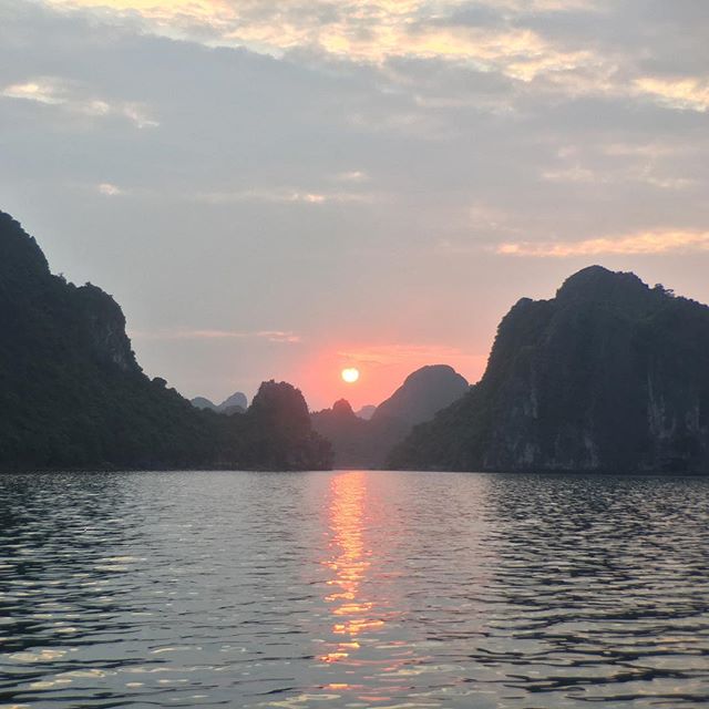 Sunset on a boat in Vietnam. #nofilter