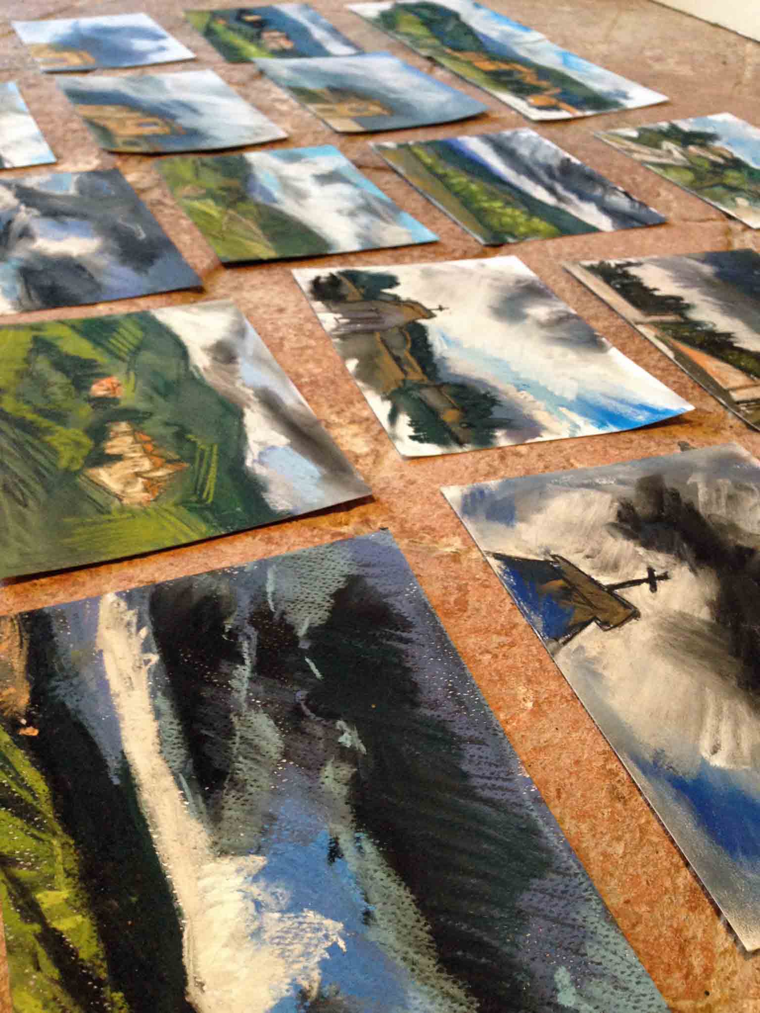 Small soft pastel drawings on the church floor