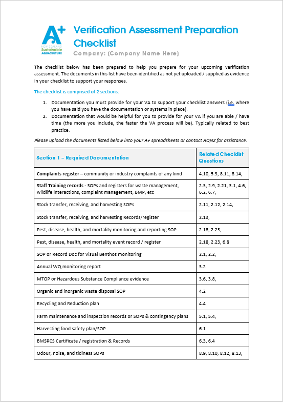 Example VA preparation Checklist