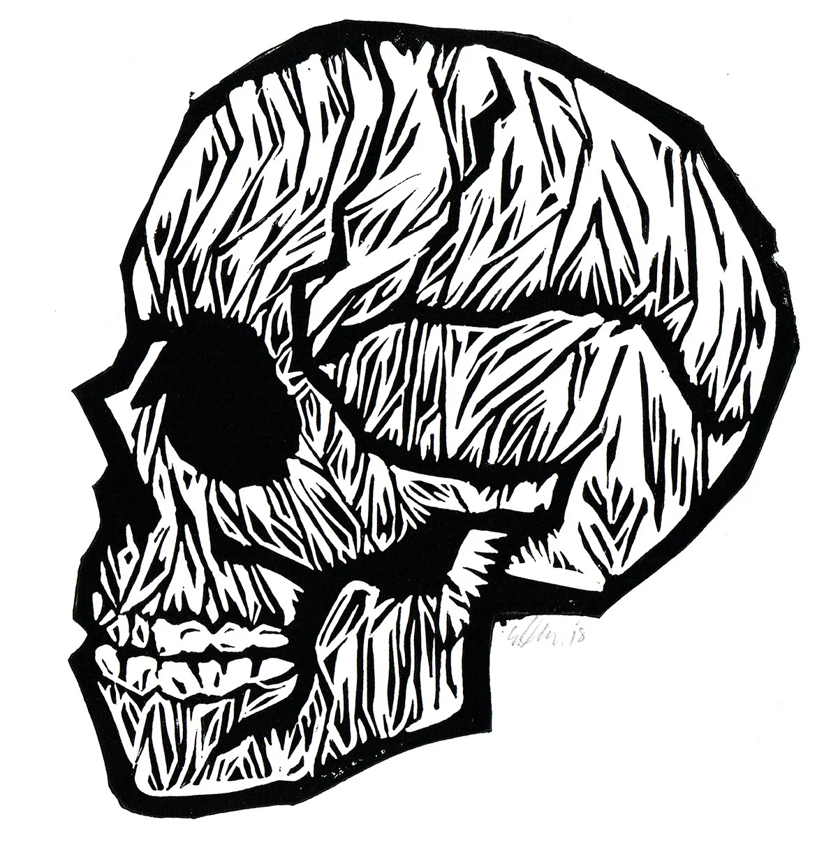 "Skull" - linoleum block print, 2019