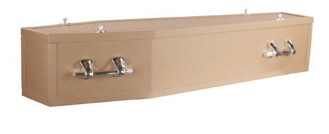 Recycled Cardboard This Flat Lid Recycled coffin is made from honeycomb cardboard with no veneer. The coffin is a true eco-coffin – less formal yet dignified 100% recycled cardboard with 100% bio-degradable corn starch handles, fittings and trim.
