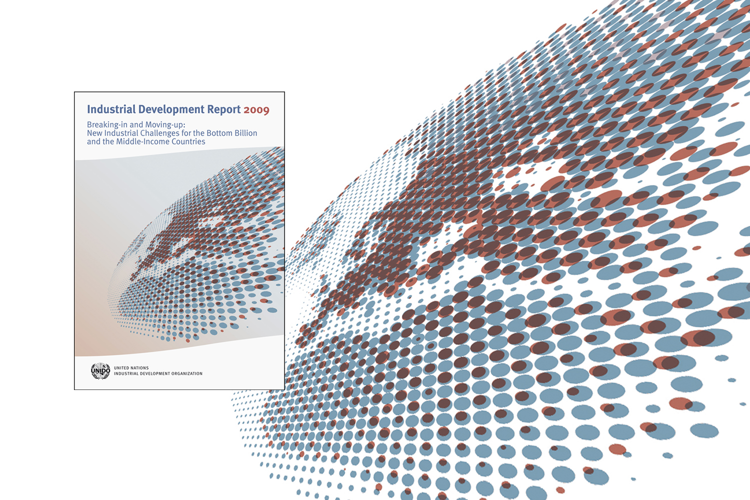 UNIDO Artwork showing the Map of Europe, the movement points stays for european skills and knowledge, spreading towards eastern parts of the continent.
