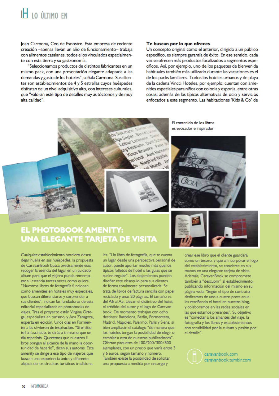 Artículo dedicado a Caravanbook en la revista Infohoreca dirigida al sector hotelero.