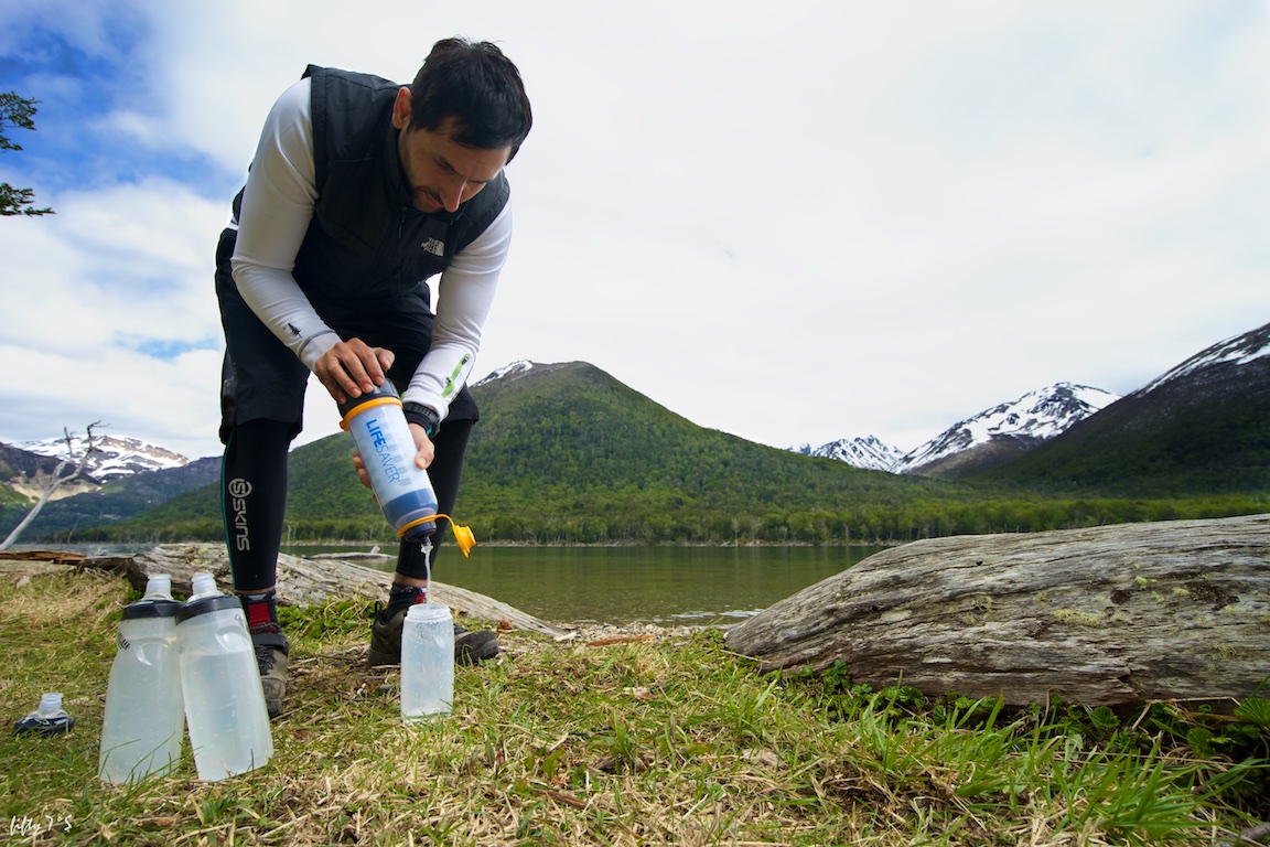 Filtering water before we hit the road. This definitely isn't an easy life!