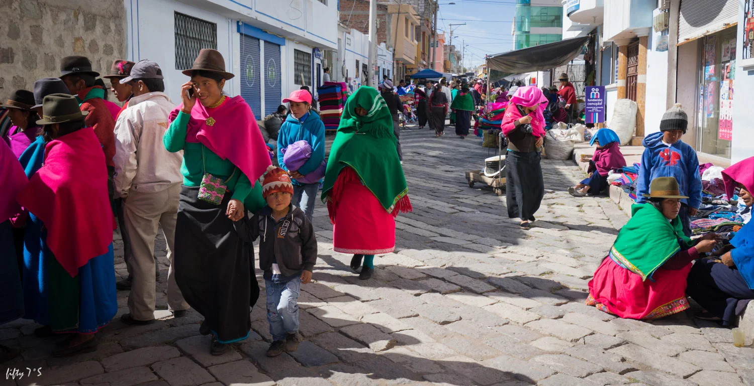 Famous market at Guamote, Ecuador. It was a challenge to get out of town pushing our fully loaded bikes through the narrow streets with hundreds of people.