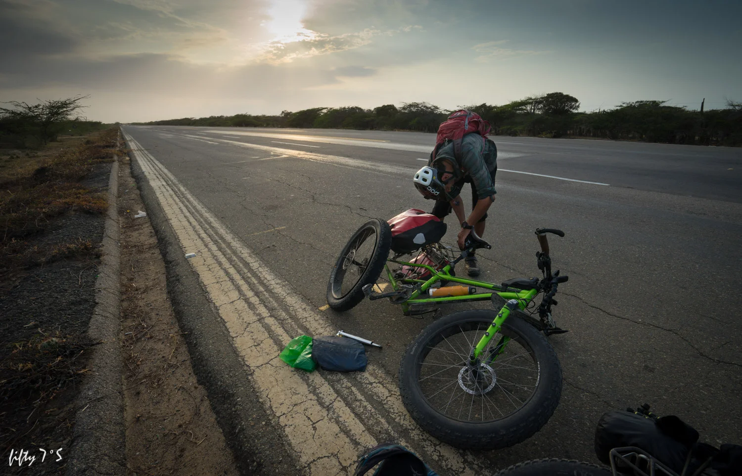 The last puncture, 10 km from our final destination.
