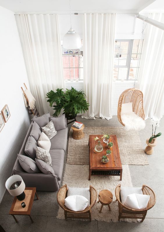 The white, grey and beige in this space form the perfect canvas for this lush green baby. Also love the choice of materials and textures.
