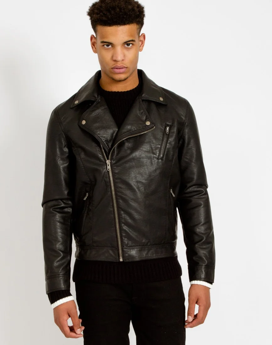 The Idle Man’s Faux Leather Jacket looks almost identical to a normal leather jacket, but it also can take much more wear and tear. Image via The Idle Man