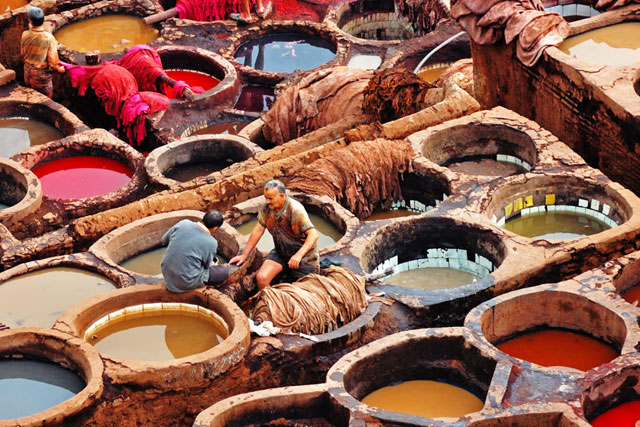 Leather tanneries in Morocco are part of a centuries old tradition of leather and textile production in the Maghreb- Image via Dynamic Africa