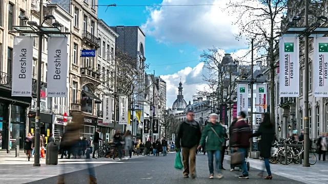A boutique lined street in Antwerp ( image via gettyimages )