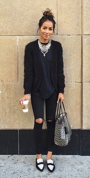 This model’s statement necklace takes this all-black look to the next leve (image via media-cache )