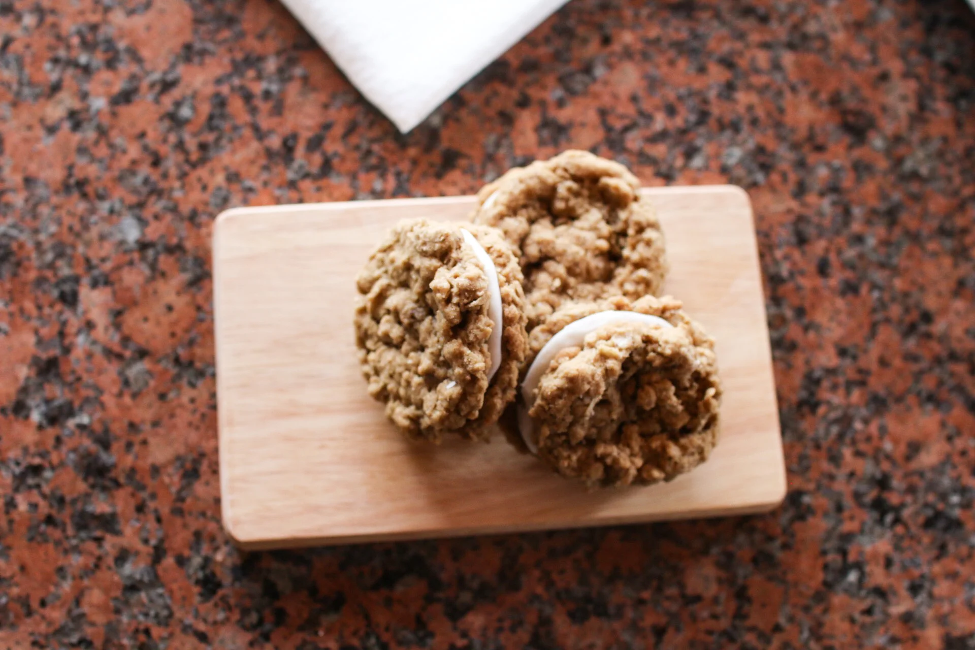 Vegan oatmeal cookie sandwiches