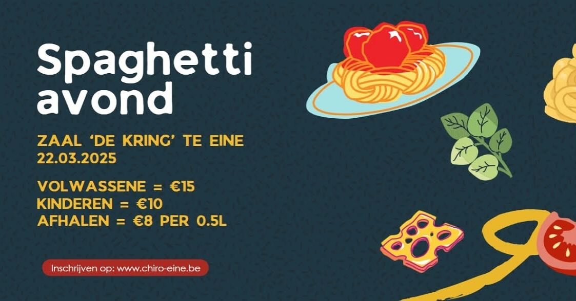 Binnen enkele weken is het zover, de spaghetti-avond van Chiro Eine!! Met verse groenten en gehakt wordt het vast en zeker de beste spaghetti die je ooit geproefd hebt en voor de vegetari&euml;rs onder ons is er een overheerlijk alternatief. Dus best