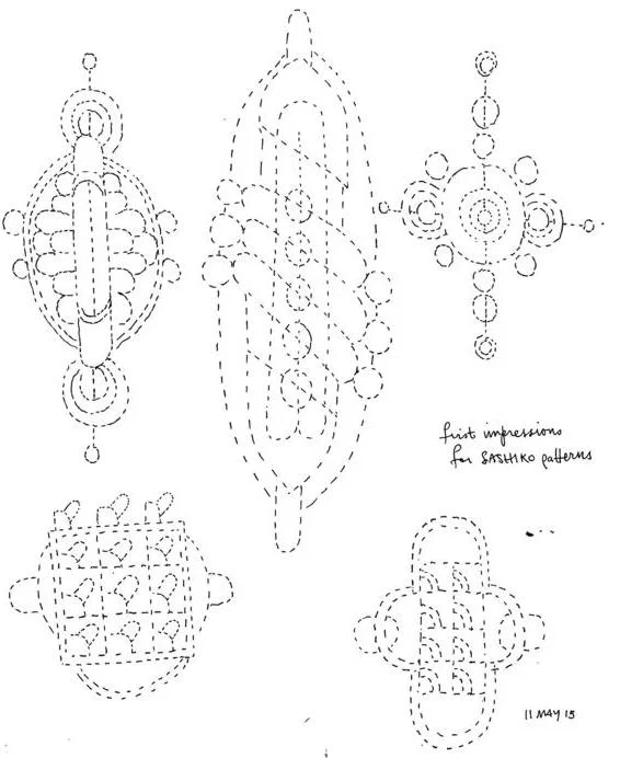These rather large patterns were drawn when the idea first hit to render embroidery on pottery after seeing a collection of Japanese Sashiko patterns on an embroidery blog.