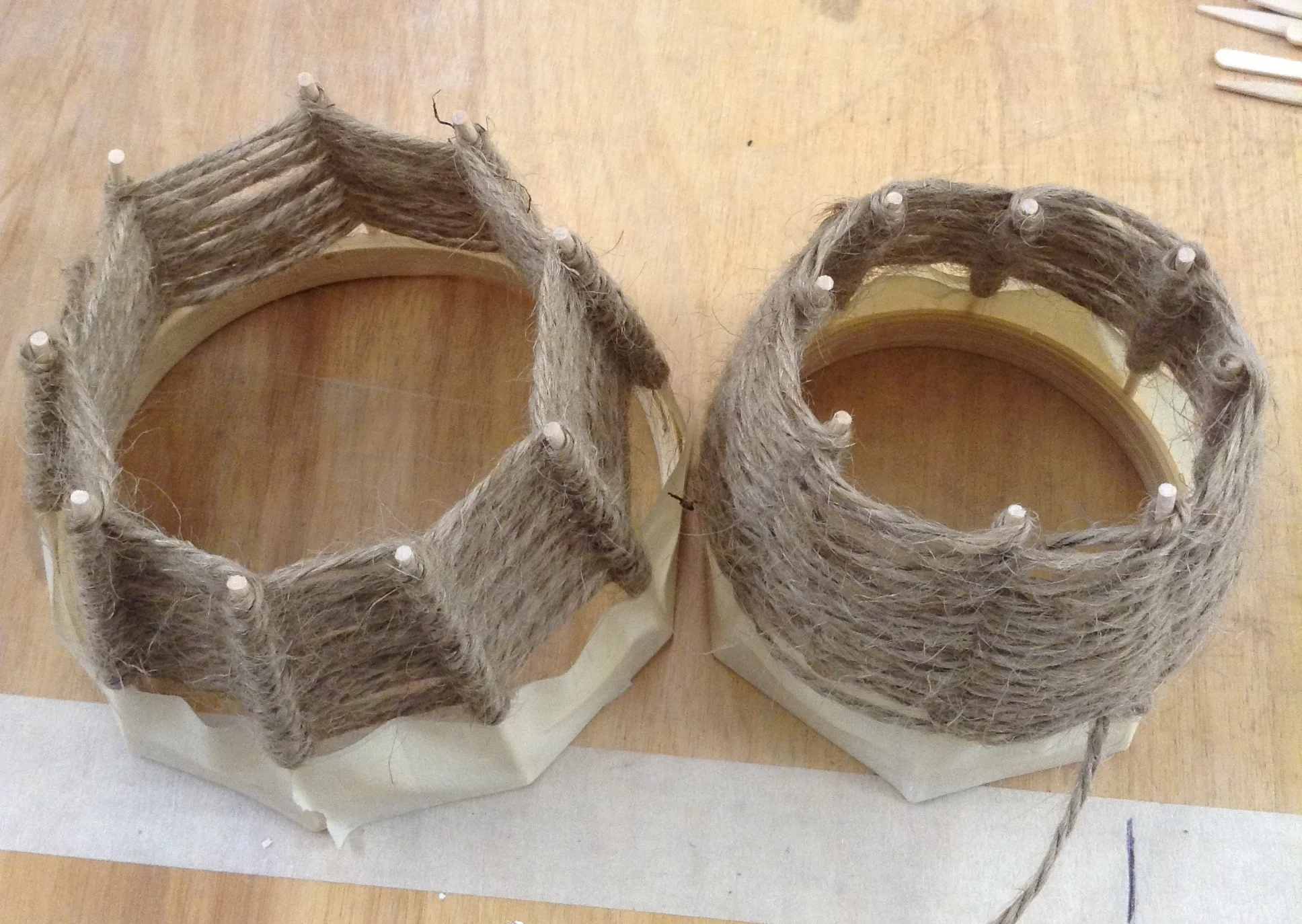 Single round array from embroidery hoops. Rods held with tape.
