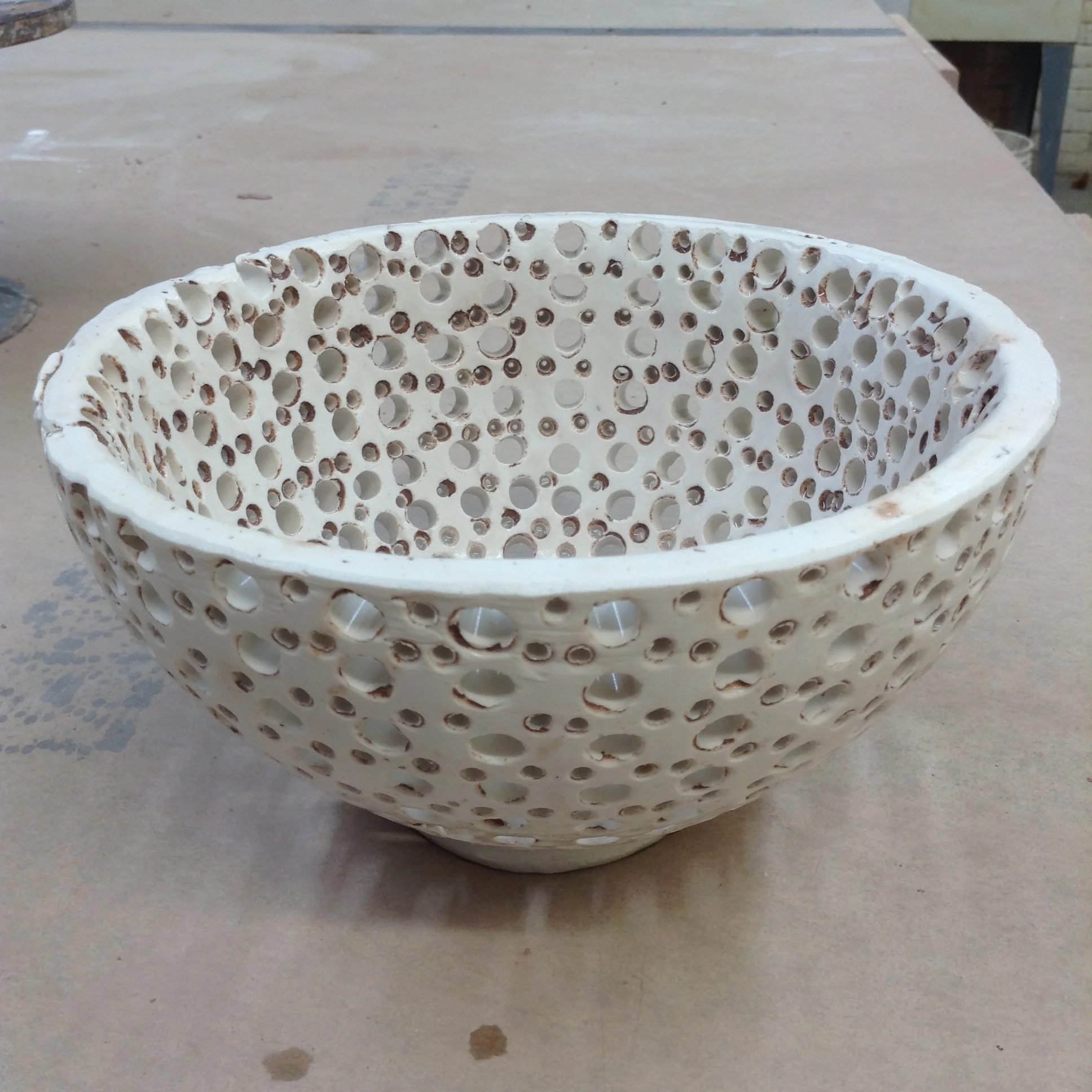 Wheel-formed shapes as plaster molds with pre-drilled holes