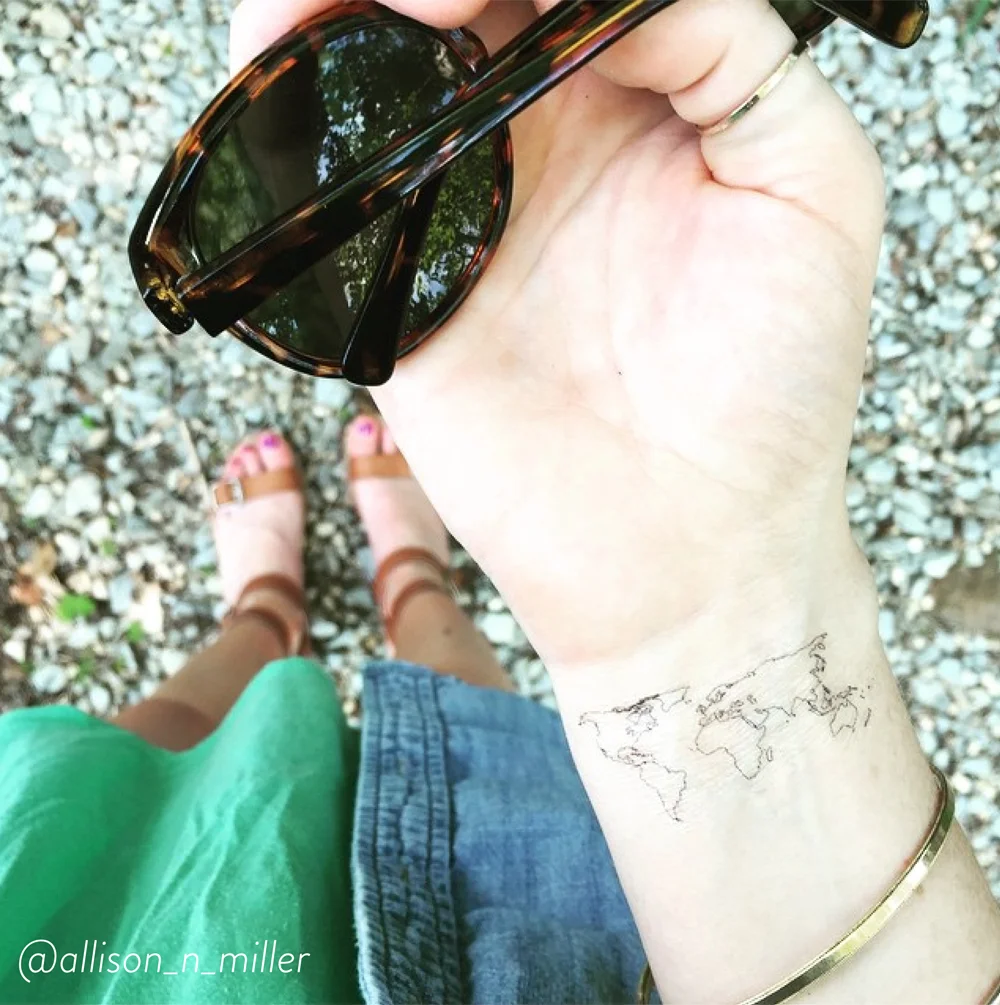 WORLD MAP TEMPORARY TATTOOS (PACK OF 3)