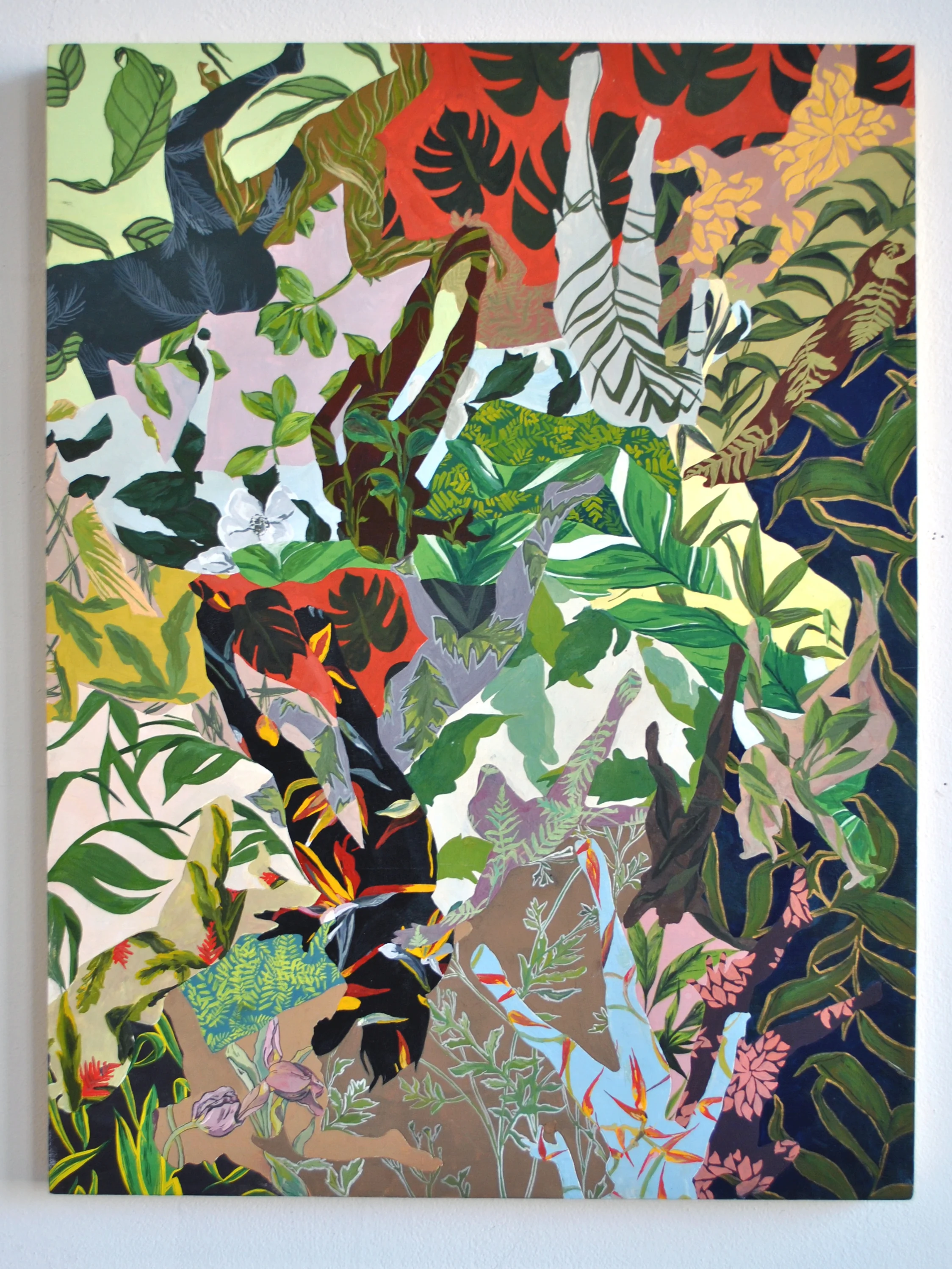 She drew flowers 24 in. x 18 in., Gouache on laser cut panel, 2017