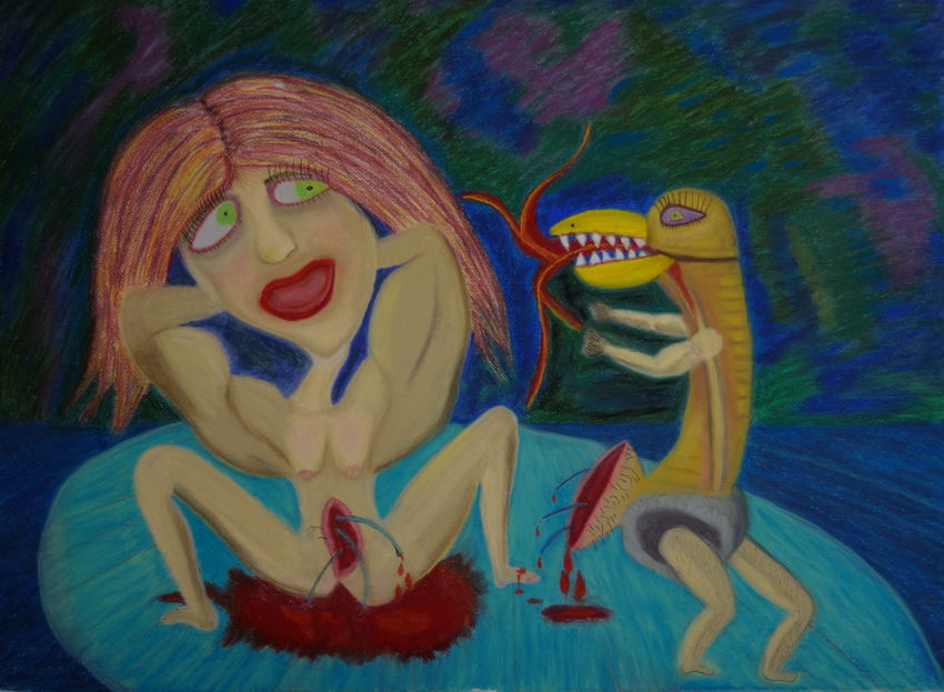 Dream Number 4 : Disgruntled Penis. ( Pastel 22X30 inches ).