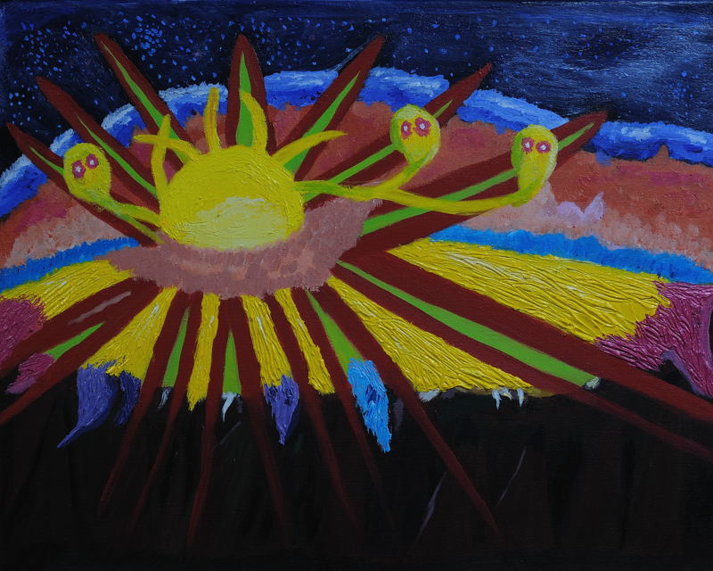 The Sun ; Haleakala , Maui, Hawaii. Acrylic (16X20 inches) on stretched canvas.