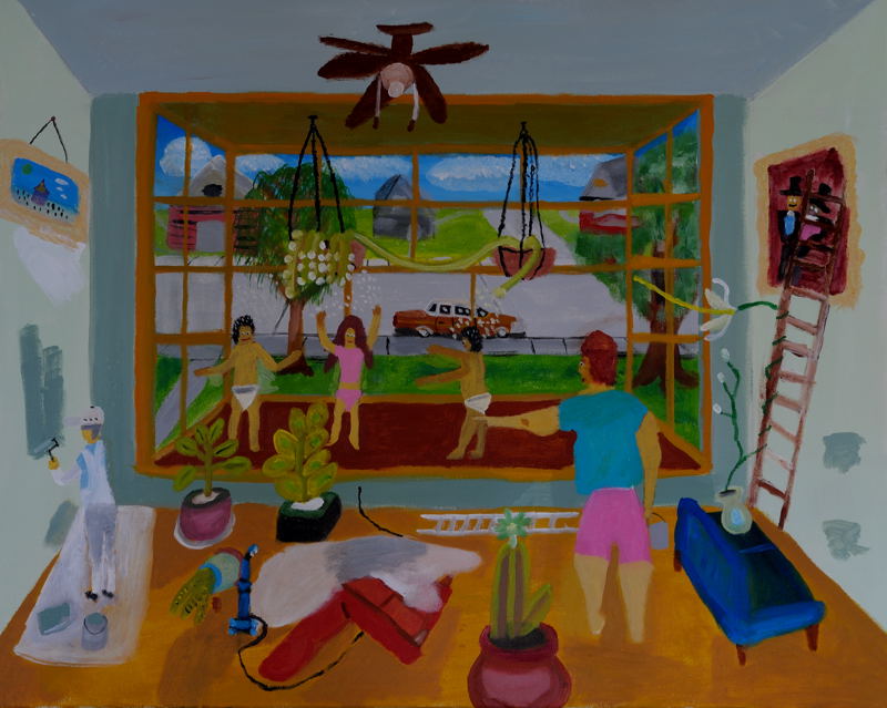 Dream Number 9 ; Dancing on the Bay Windows. Acrylic on stretched canvas, 24X30 inches.