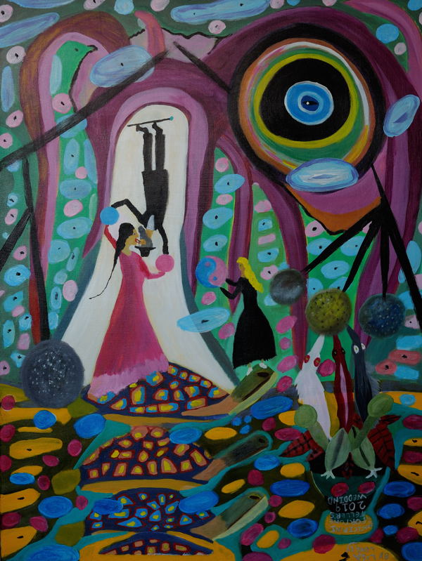 "The Wedding : Unification of the Magician and Fortune Teller Lady." Acrylic on ( 30X40 Inch stretched canvas )