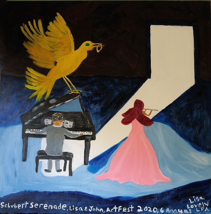 Schubert Serenade Lisa and John ; Acrylic on Stratches Canvas (30X30 inches )