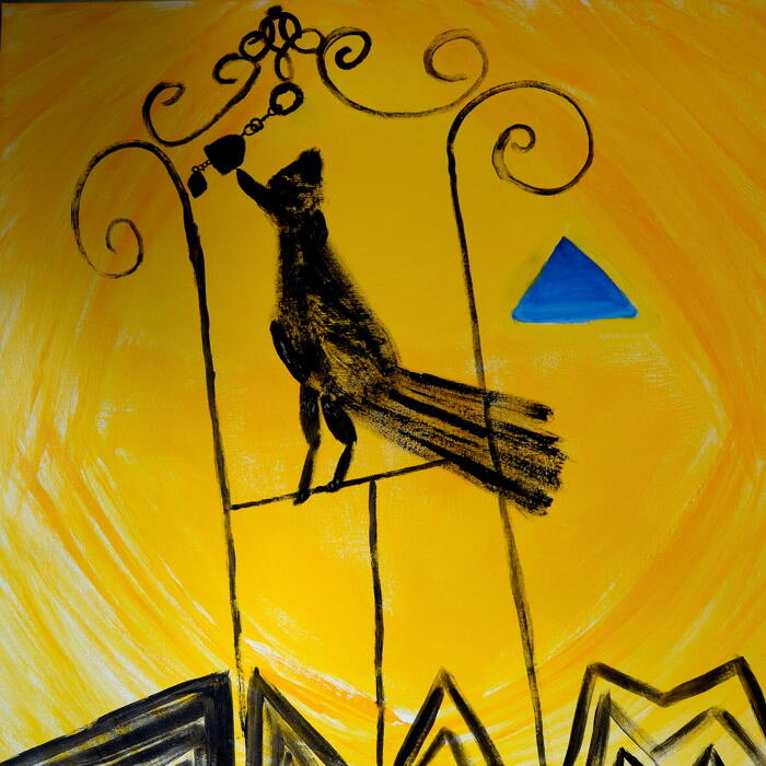 Road Runner in Yellows and Black ; Acrylic on stretched canvas ( 30X30 inches )