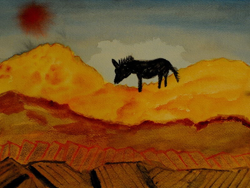 Burro Spotted While Leaving Tonopah Nevada ; Water Color ( 9X12 inches ). 