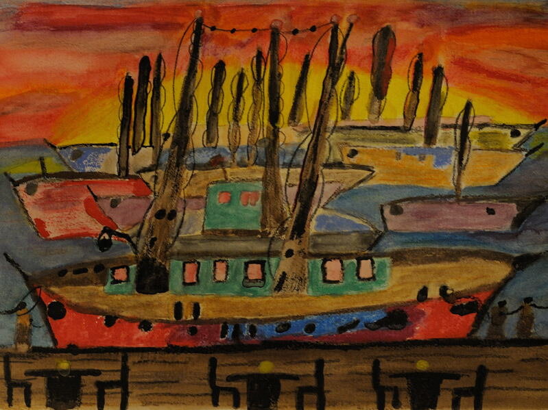 The Tiki Bar Oahu Hawaii ; Water Color ( 9X12 inches ). 