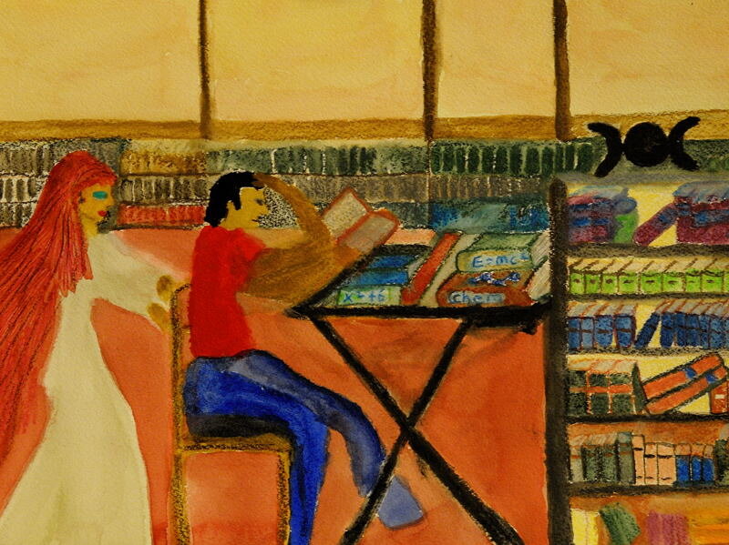 The Library CIRCA 1990 ; Water Color ( 9X12 inches ). 