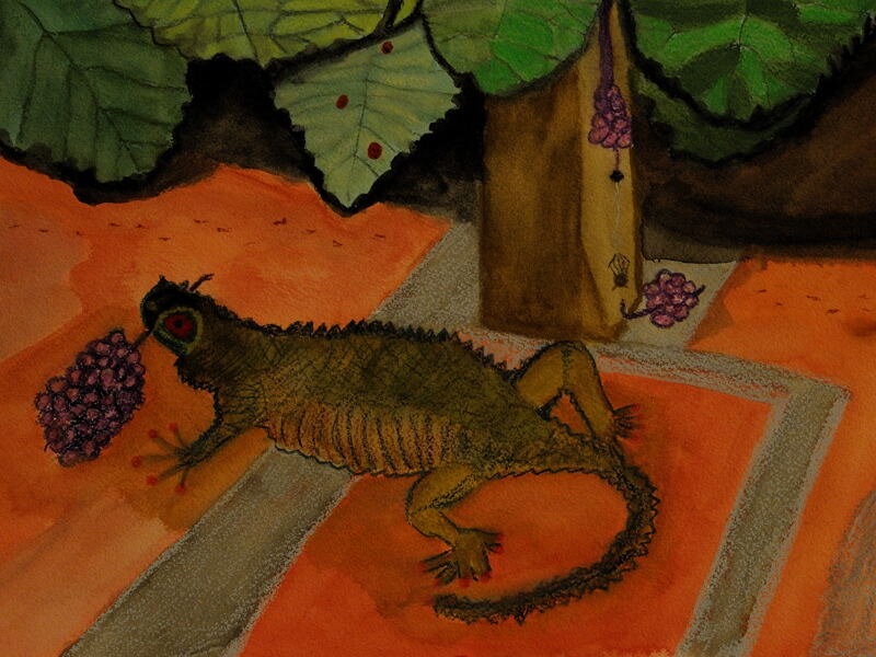 Gecko at Hotel California Palm Springs California Spring 2021 ; Water Color ( 9X12 inches ). 