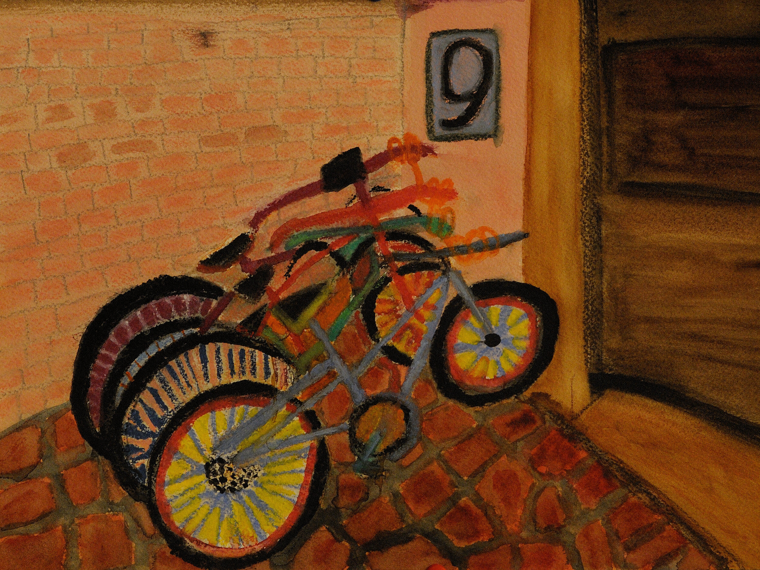 Bicycles at Hotel California Palm Springs California Spring 2021 ; Water Color ( 9X12 inches ). 