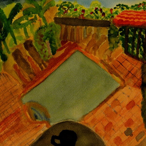 Pool at Hotel California Palm Springs California Spring 2021 ; Water Color  ( 8X8 inches )
