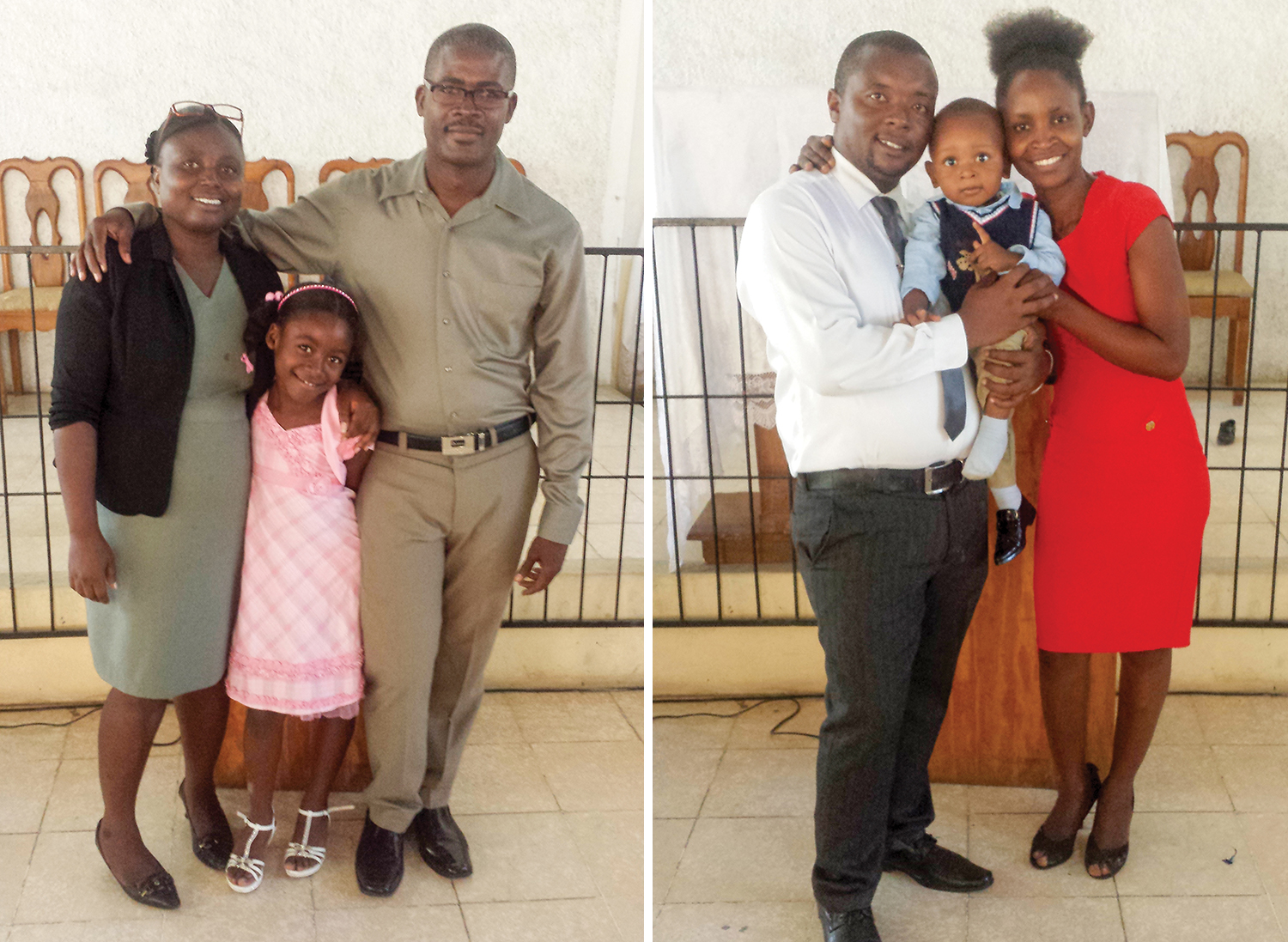 Left: The Estinfil family: Lycée, Shelaica and Julia attend church together, and see Jesus as the hope for Haiti. Right: The Edmond family: Robenson, Rooby and their young son Darline look forward to the day when he starts school at New Missions.