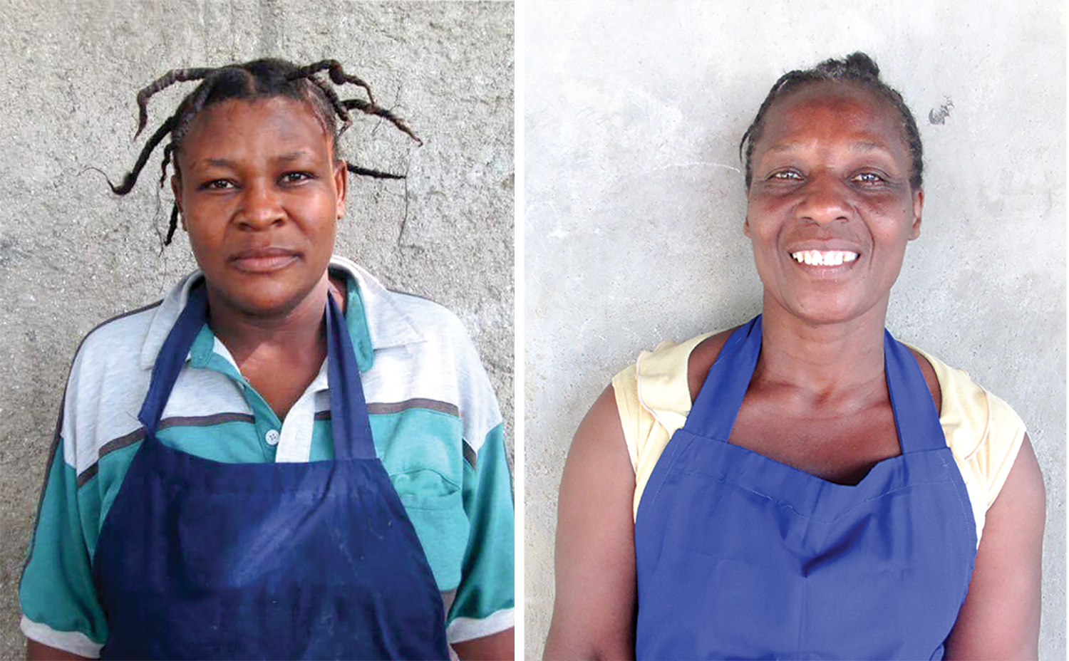 Left: Rachelle cooks for the students at our school in Lassale. Right: Madame Emmanuel joyfully serves as a cook for our high school students.