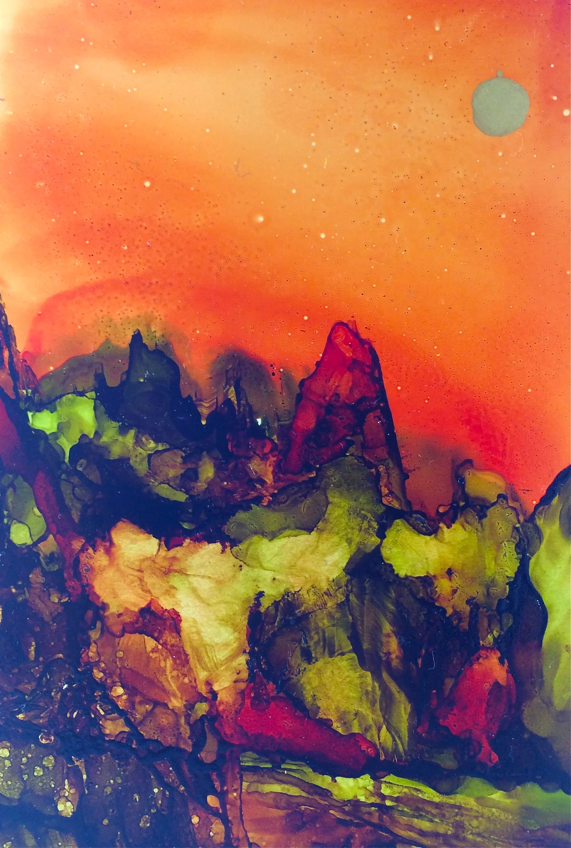 5"x7" Alcohol Ink with gold powder on Yupo Paper
