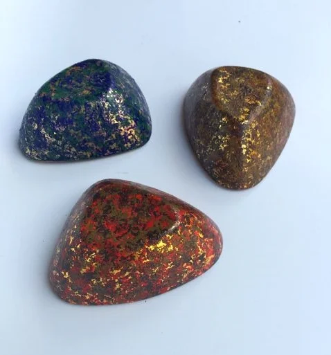 Triangular bowls 3x5x3 Interior 23k gold leaf, exterior stone texture 
