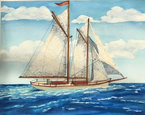 By looking closely, you can see how Beth painted the words from the prayer across the billowing sails.