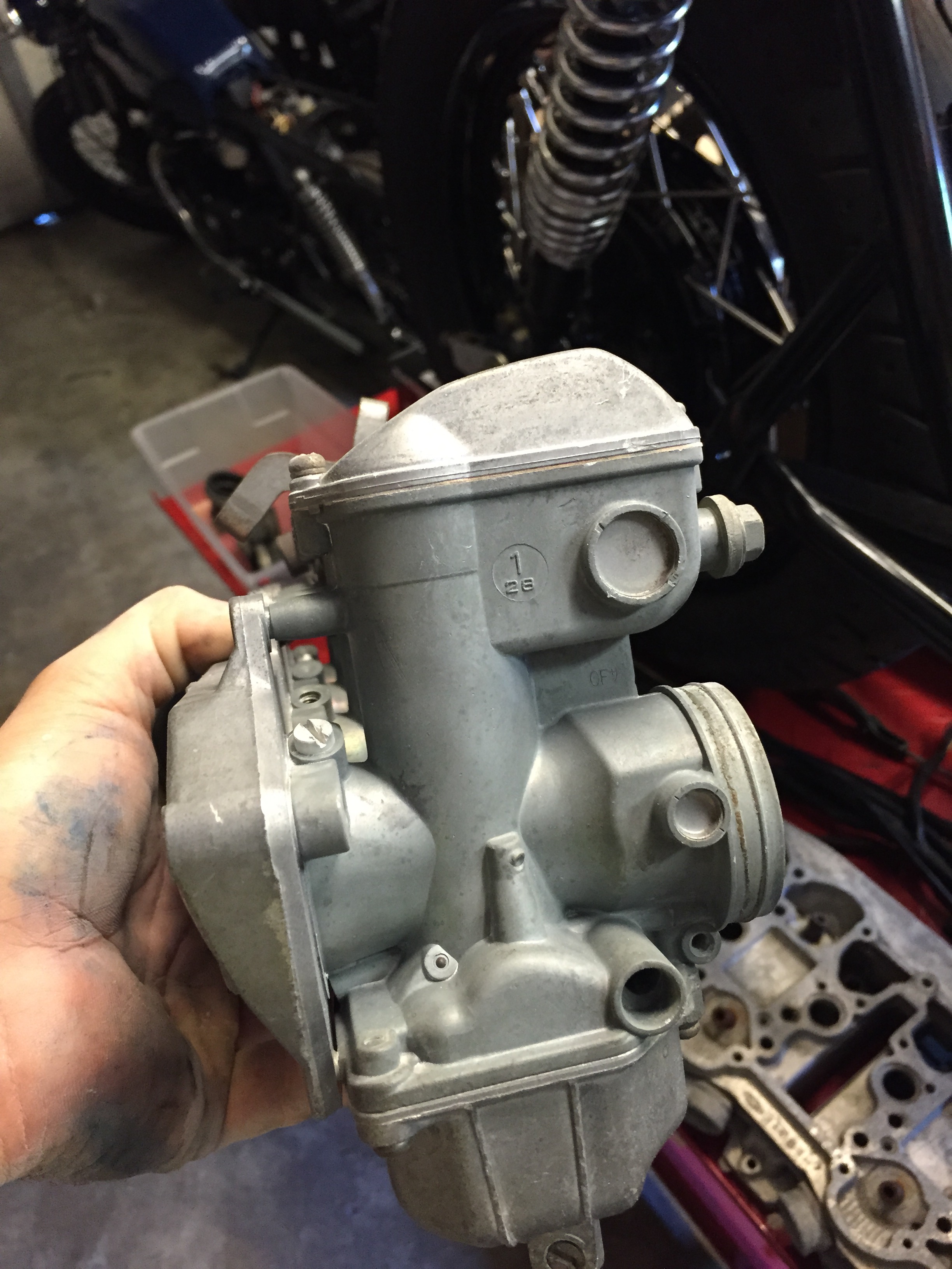 These PD carbs were relatively clean like the rest of the bike. However, a little love with the soda blaster cleaned them up to looking like new. I love carbs without diaphragms. 