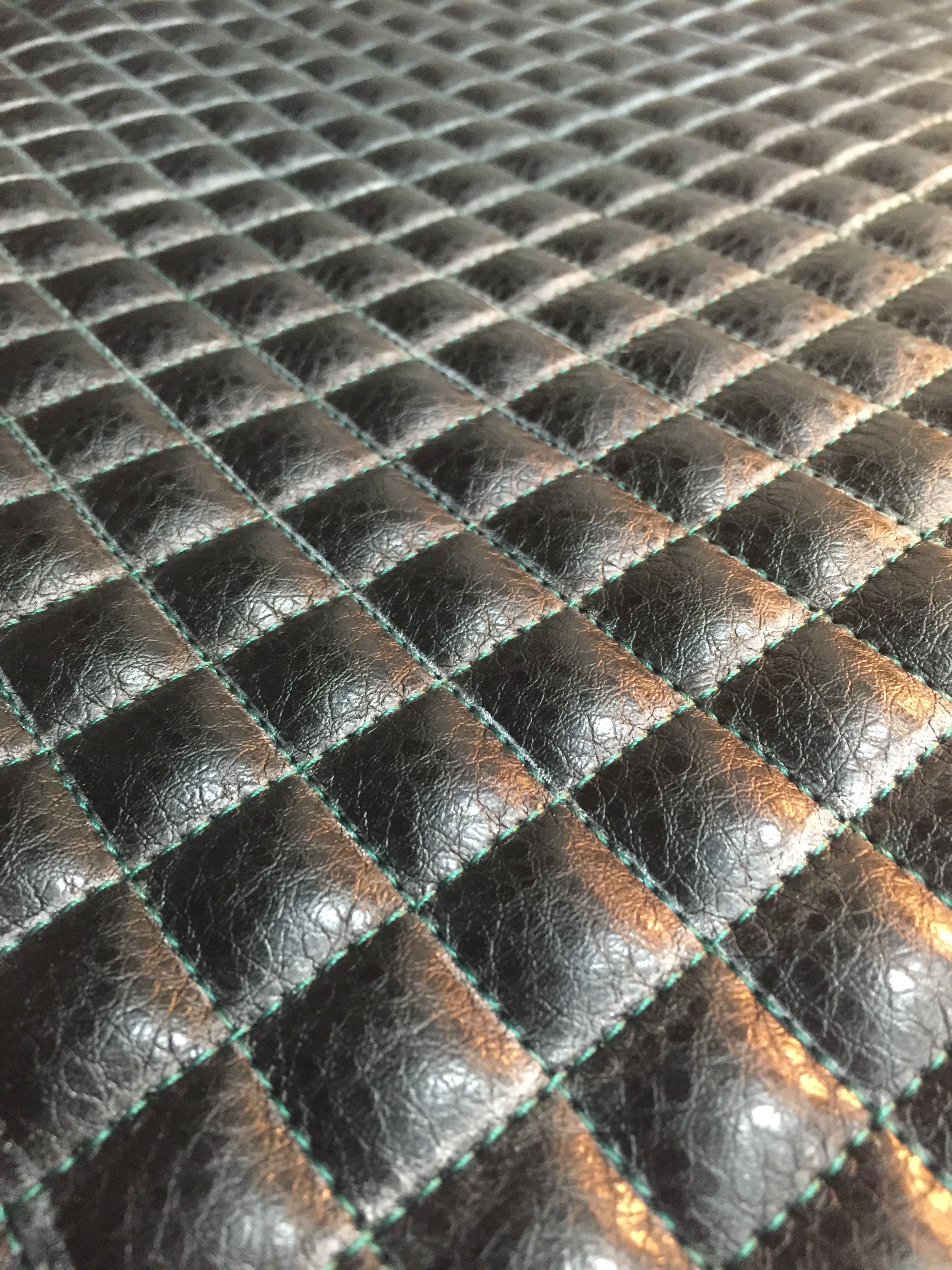 We took a risk on contrasting thread. This green matches the tank perfectly and is hardly noticeable at a distance. It turned out looking great! The foam backing made these quilted squares really stand up!