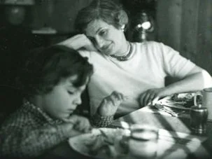 Ruth Reichl as a young girl with her mother in the photograph that graced the cover of her 2009 memoir, Not Becoming My Mother: And Other Things She Taught Me Along the Way ; Reichl has a new memoir, Save Me the Plums, out this month.