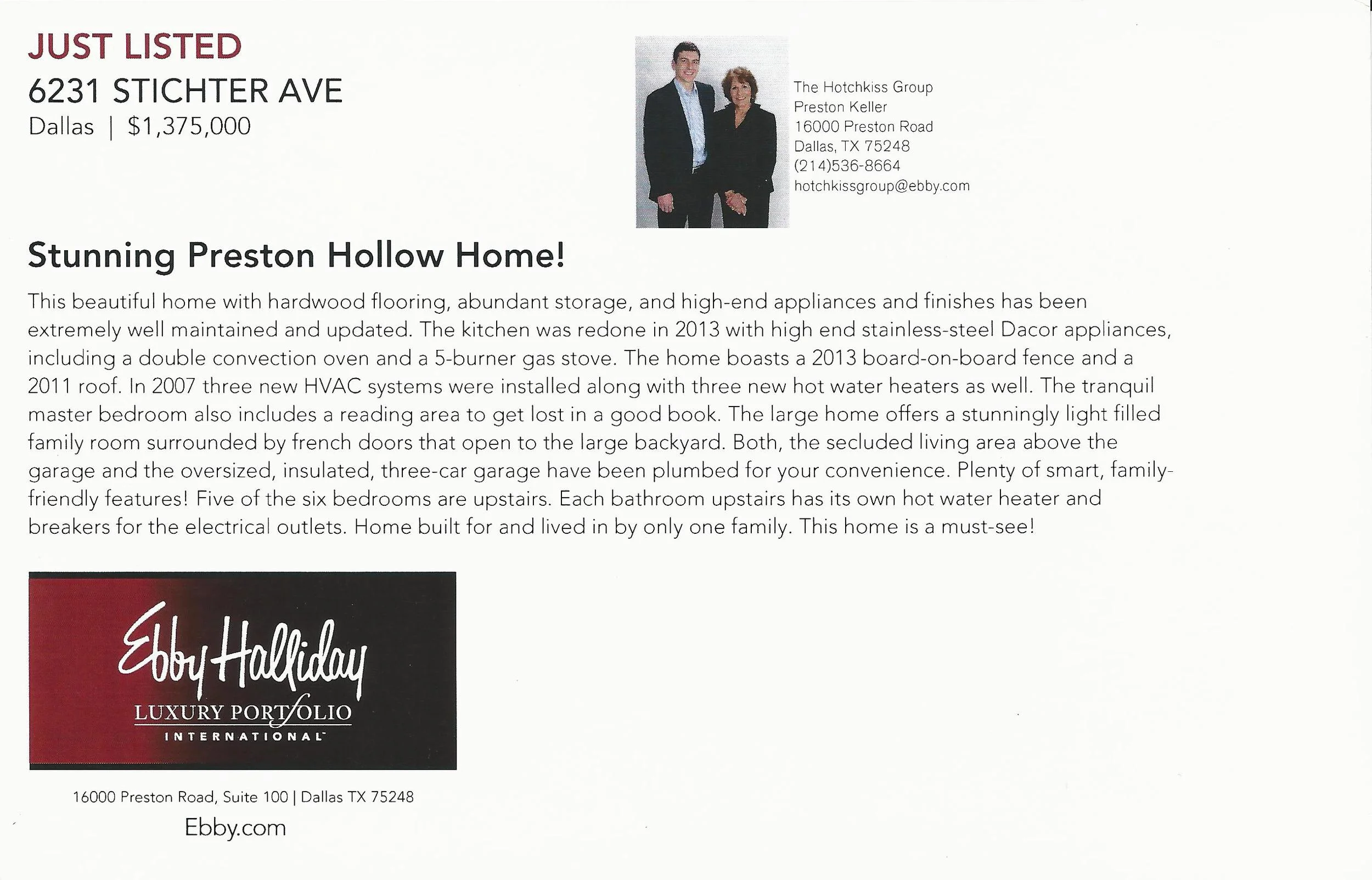 Front and back of a "Just Listed" postcard we sent out.