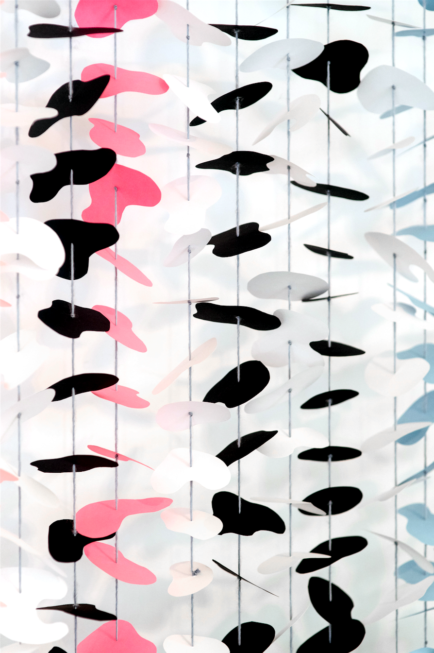 Detail of hanging paper installation by Kristi O'Meara.