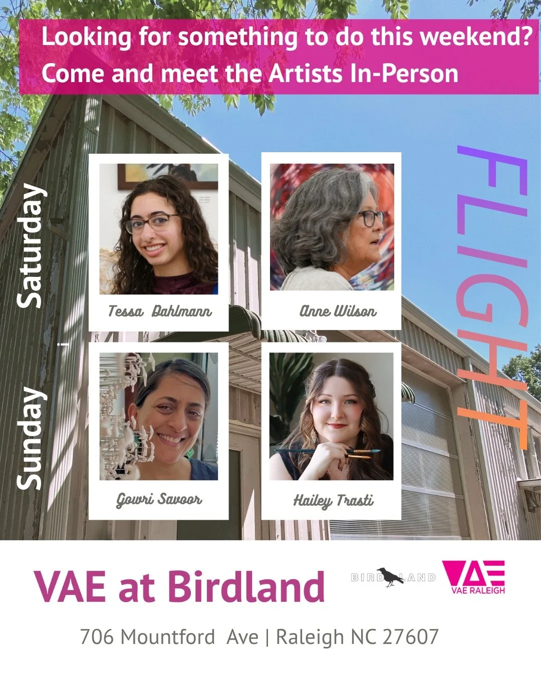 Looking for something to do this weekend? Want to get out of the heat? Come and see the Flight exhibition. 

Meet the fabulous artists Tessa (@tessadahlmann_art), Anne (@annewilsonart), Gowri (@gowrisavoor), and Hailey (@trasti_studios).

Saturday &a