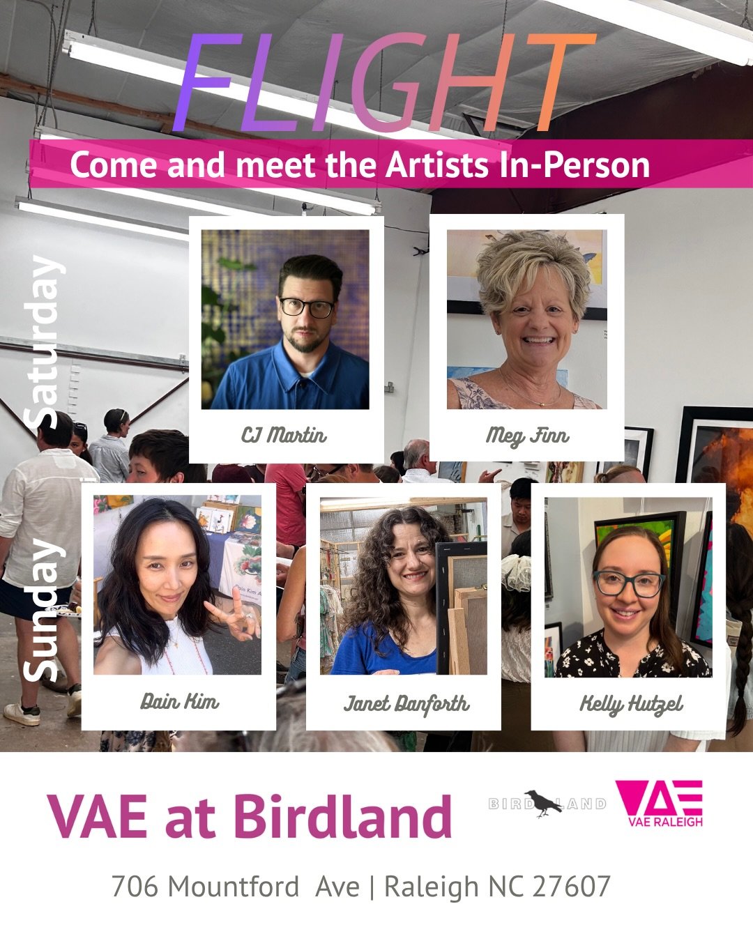This weekend we have some amazing artists in the @birdlandraleigh gallery meeting people who stop by the Flight Exhibition. We hope you can come out and meet them:&nbsp;

Saturday 1-4pm: CJ (@cjmrtn 
Sunday 1-4pm: Dain (@dain_art), Janet (@janetdraws