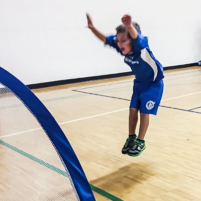 Blurry pic of his "I SCORED!" dance. Best I could do considering the amount of moving he was doing. Also, a good visual representation of my heart as I watched my son participate. 