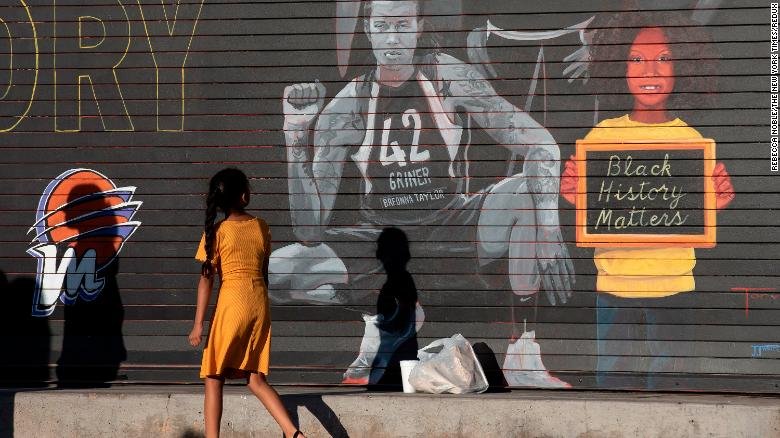  A mural of Griner outside the Footprint Center in Phoenix. 